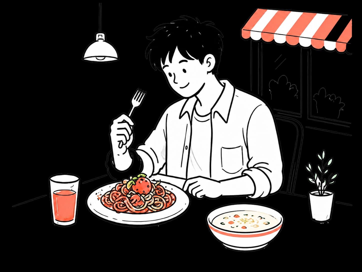 Enjoying pasta in a cosy cafe